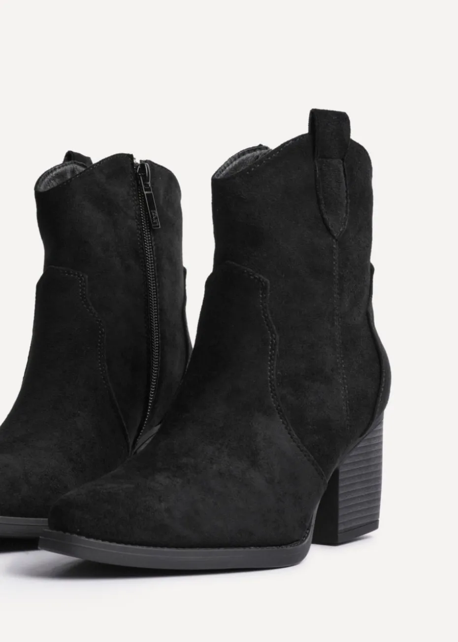 Linzi Jessie Black Faux Suede Western Ankle Boot