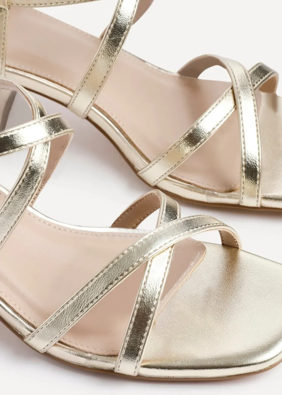 Linzi Jovanna Gold Faux Leather Strappy Low Block Heeled Sandals