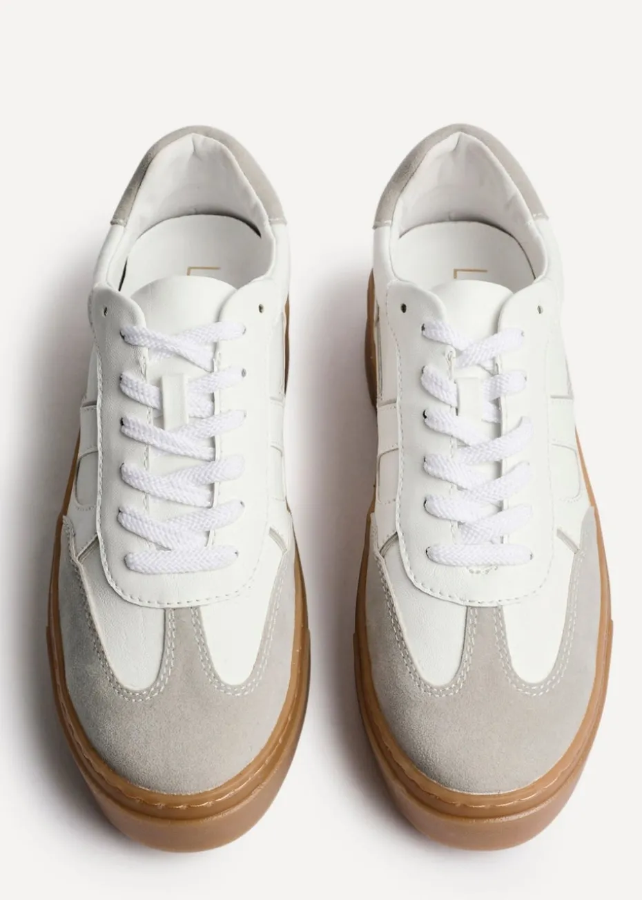 Linzi Kaia White & Grey Faux Leather Lace Up Flatform Trainers