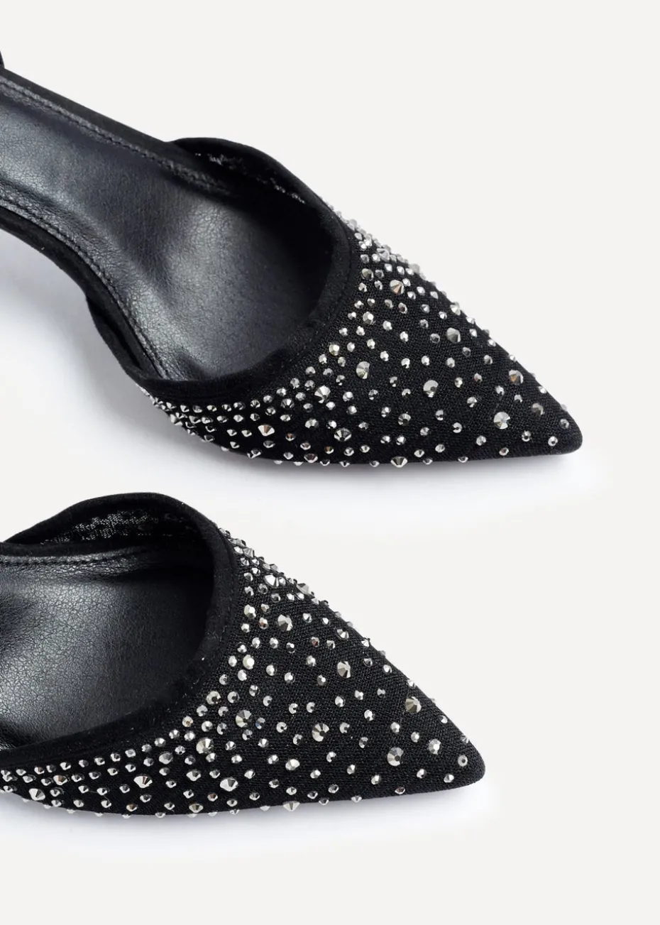 Linzi Krystal Black Mesh & Diamante Court Heel
