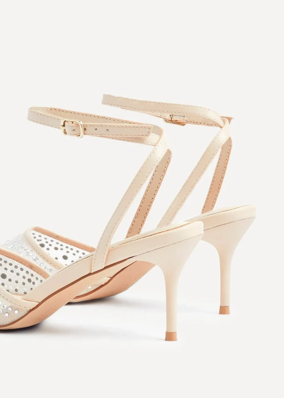 Linzi Krystal Sand Mesh & Diamante Court Heel