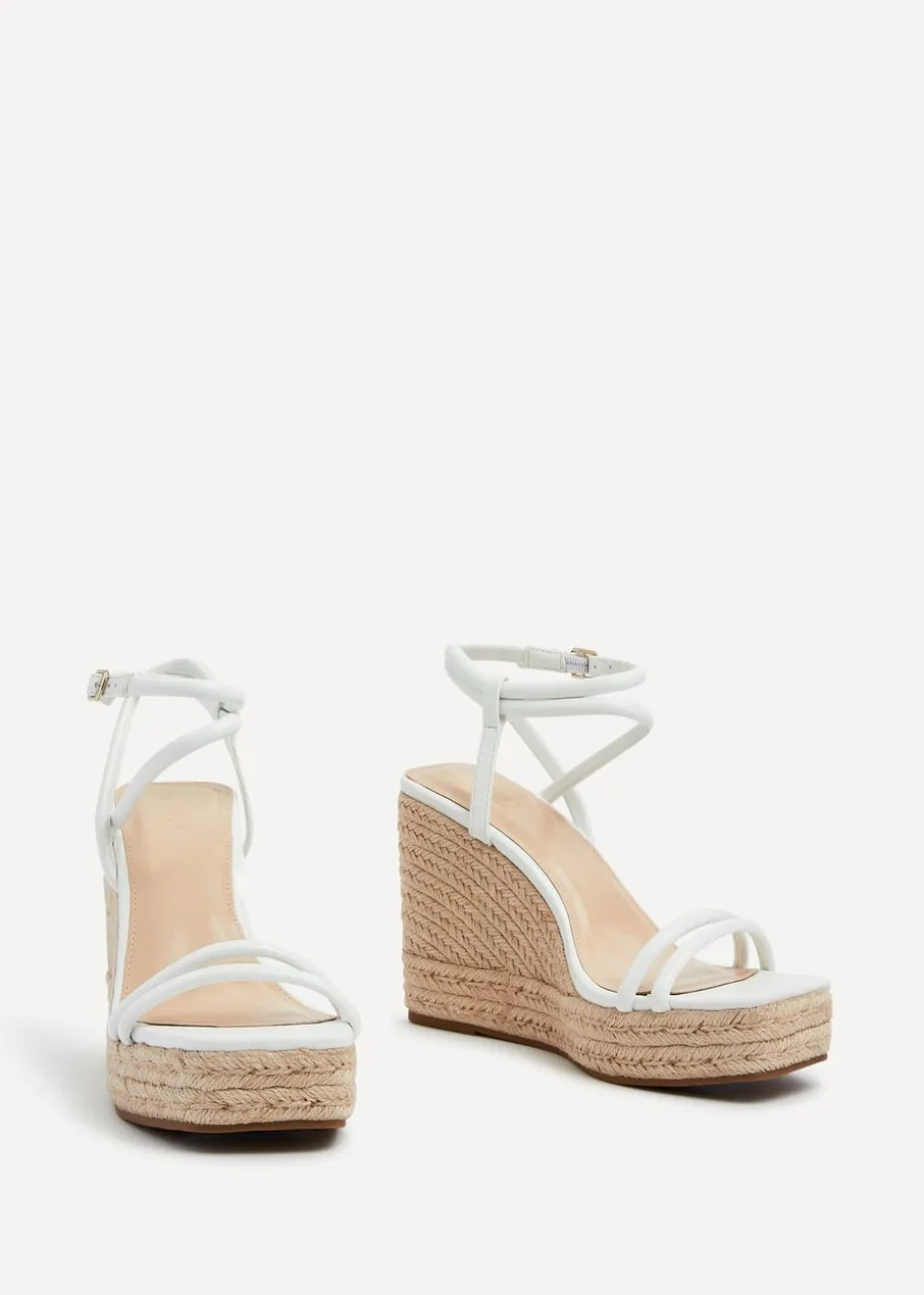 Linzi Malibu White Faux Leather Double Strap Rope Detail Wedge