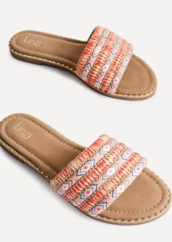 Linzi Mariana Orange Bohemian Inspired Flat Slider Sandal
