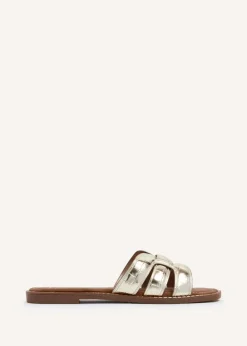 Linzi Maya Gold Faux Croc Patent Linked Slider Sandal