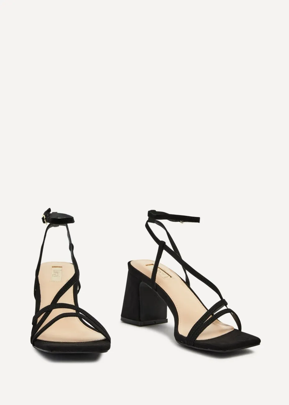 Linzi Memphis Black Faux Suede Crossover Slingback Block Heeled Sandal