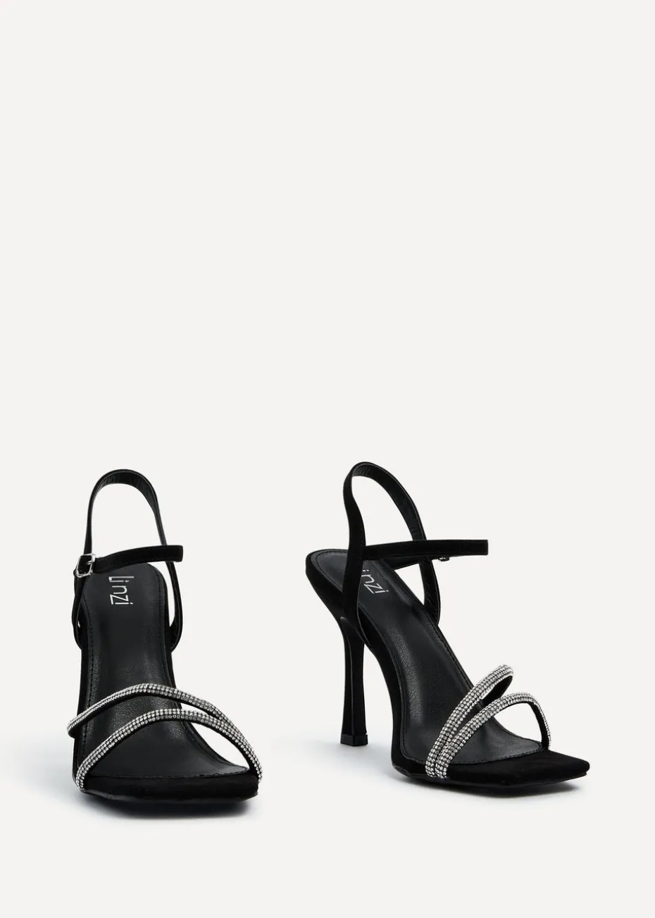 Linzi Mesmerize Black Faux Suede Square Toe Diamonte Embellished Heel