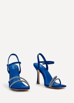 Linzi Mesmerize Cobalt Blue Faux Square Toe Diamonte Embellished Heel