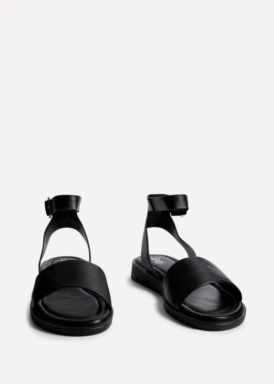 Linzi Nora Black Faux Leather Footbed Two Part Sandal