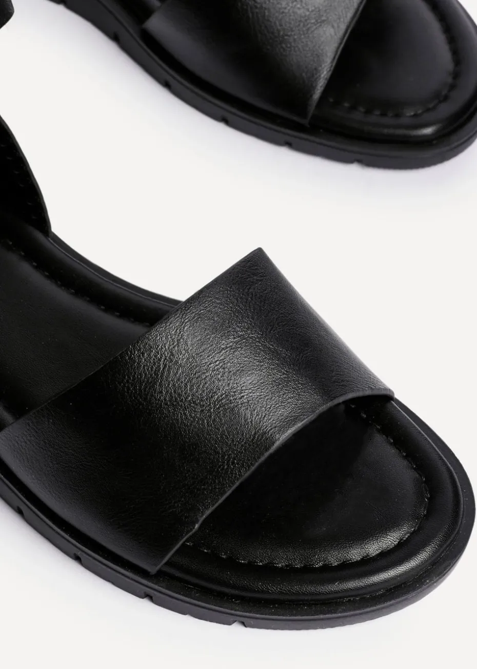 Linzi Nora Black Faux Leather Footbed Two Part Sandal