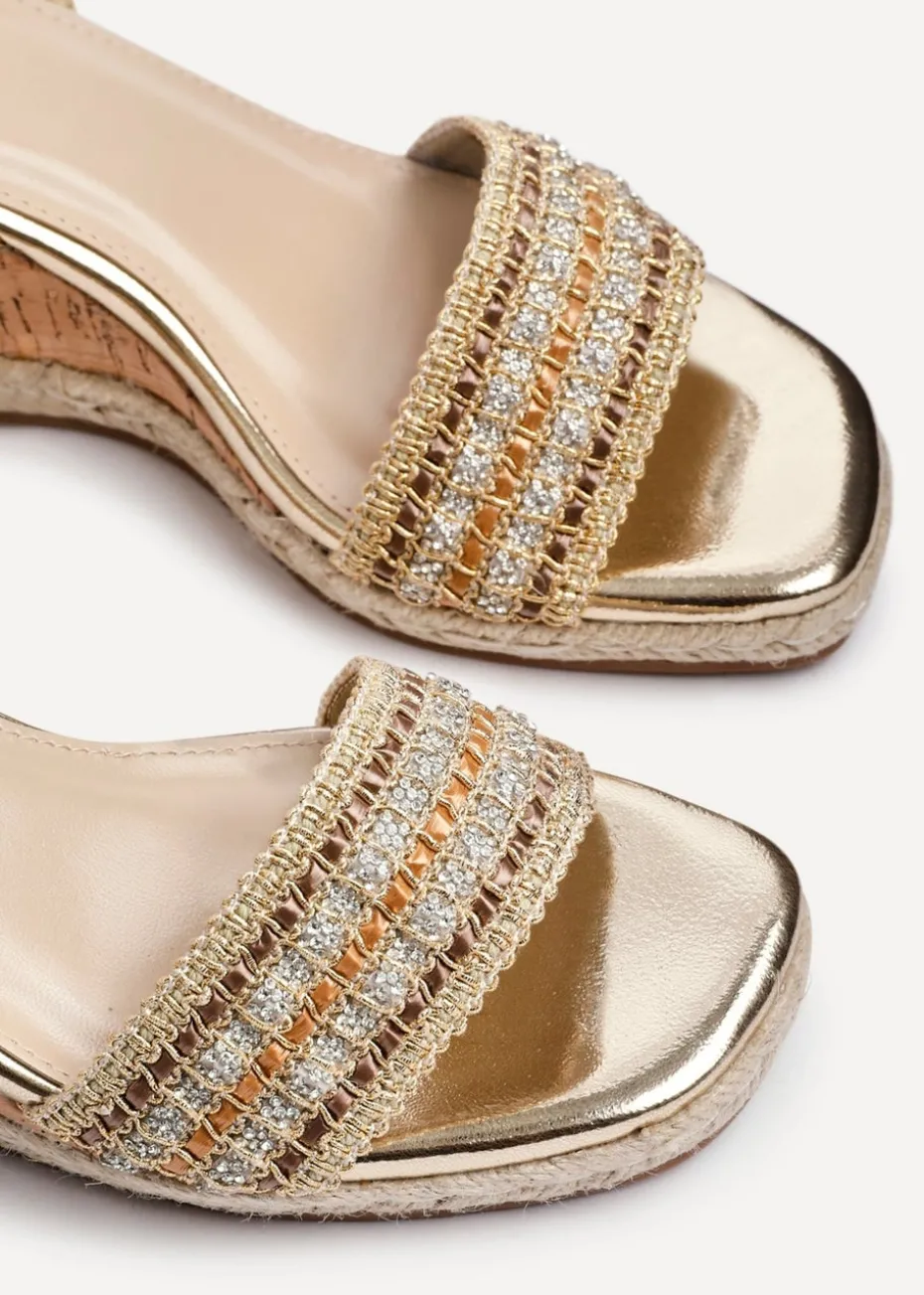 Linzi Ophelia Gold Embellished Cork Wedge