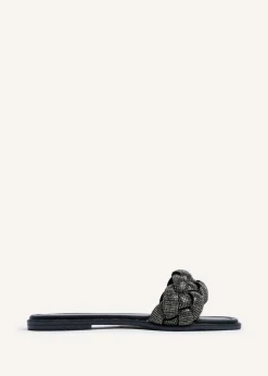 Linzi Pandora Black Diamante Plaited Slider Sandal