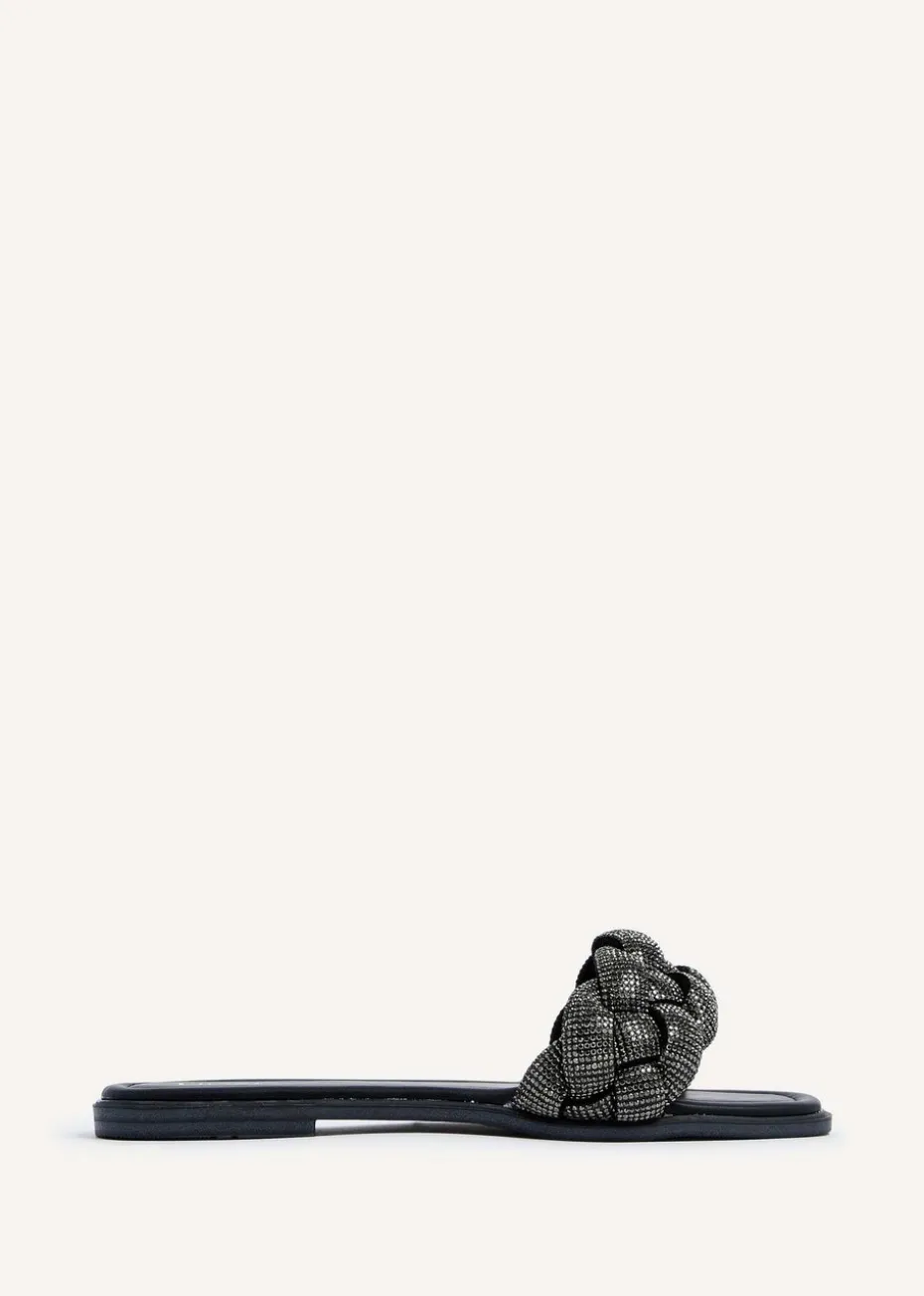 Linzi Pandora Black Diamante Plaited Slider Sandal