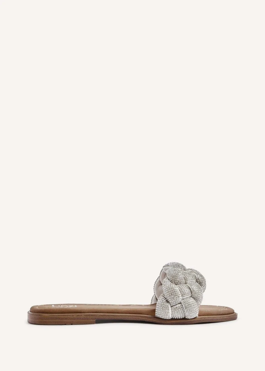 Linzi Pandora Silver Diamante Plaited Slider Sandal