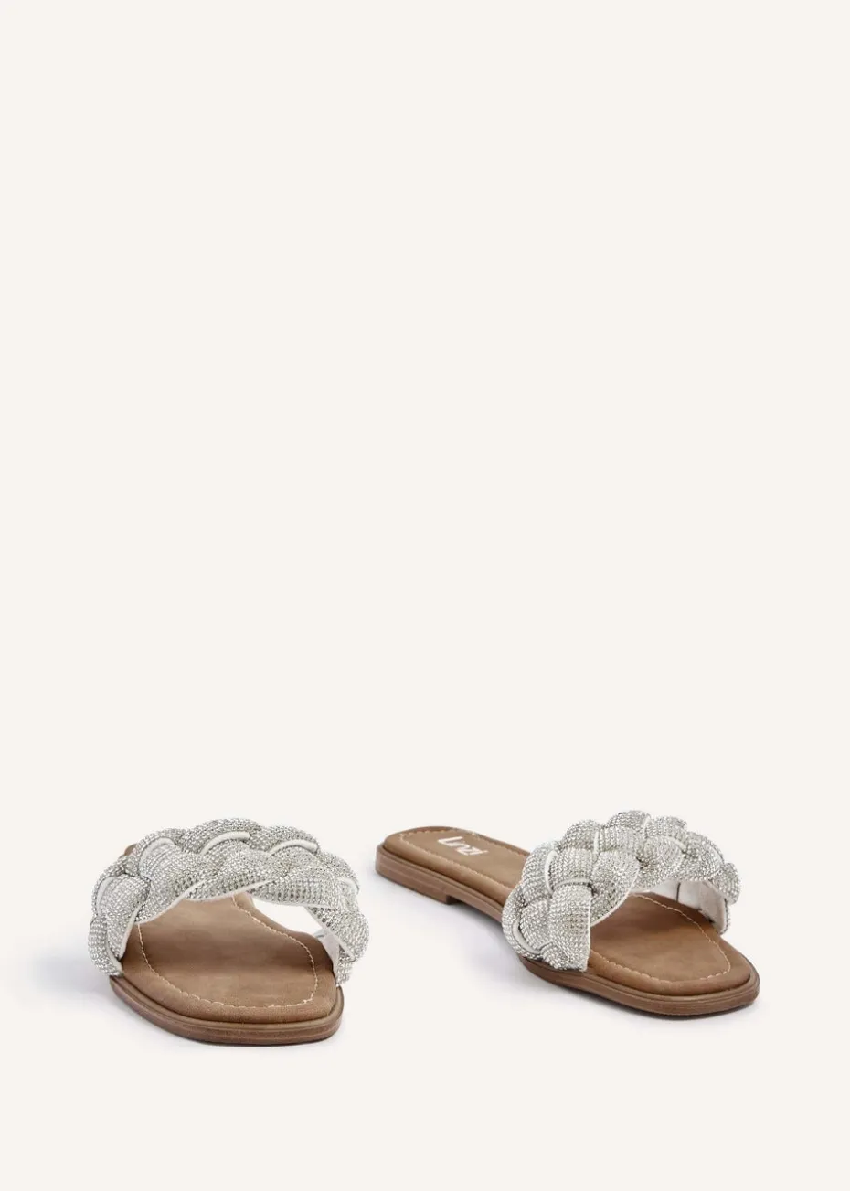 Linzi Pandora Silver Diamante Plaited Slider Sandal