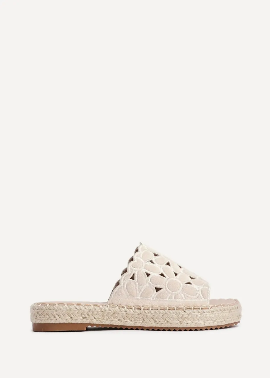 Linzi Parade Beige Faux Suede Floral Espadrille Flatform Slider