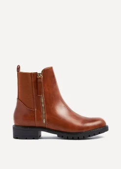 Linzi Peyton Tan Stretch Panel Ankle Boot & Outer Zip Detail
