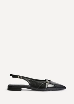 Linzi Prague Black Faux Leather Pointed Toe Ballet Flat