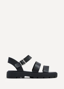 Linzi Ramona Black Faux Leather Gladiator Style Two Strap Sandal