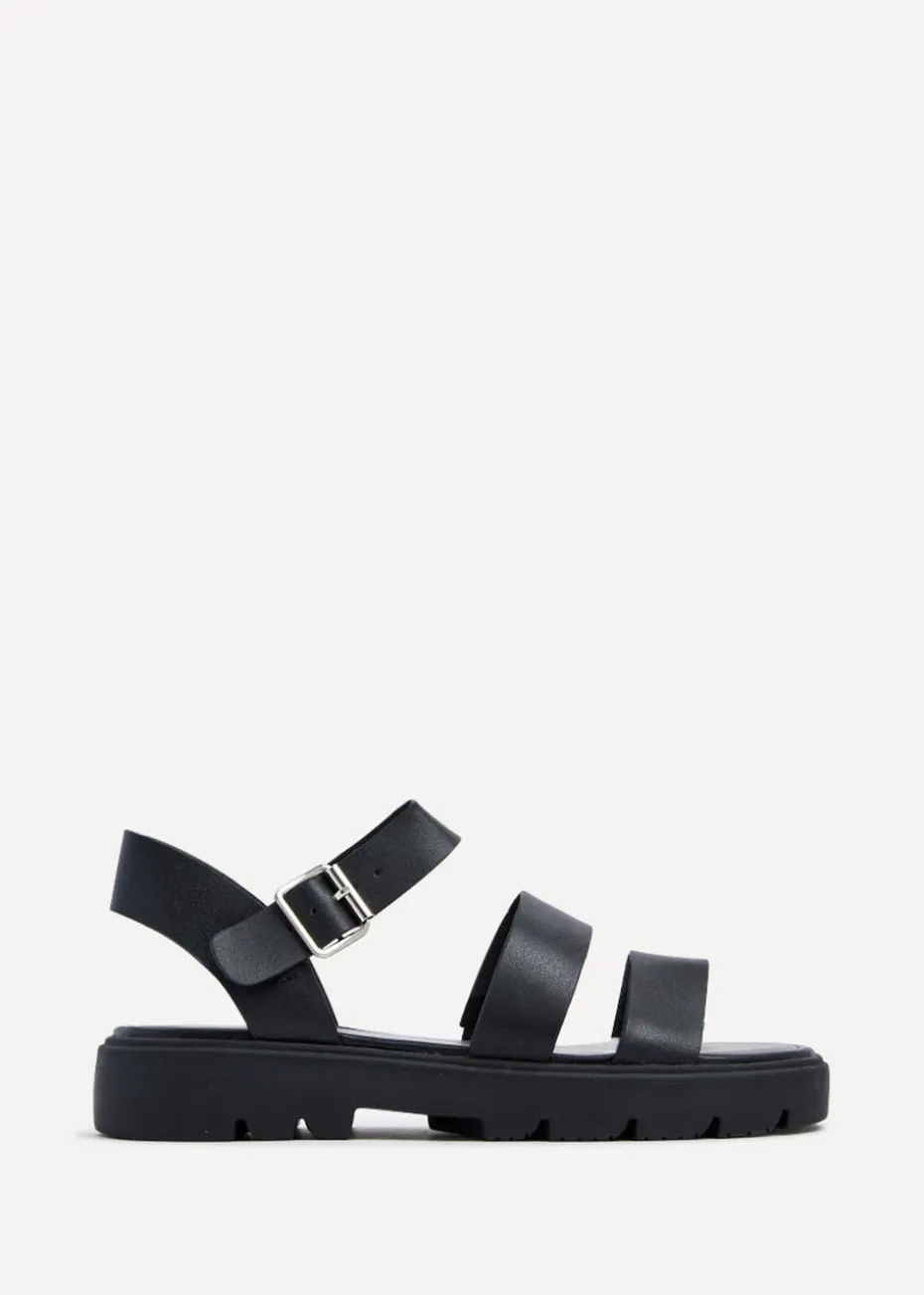Linzi Ramona Black Faux Leather Gladiator Style Two Strap Sandal