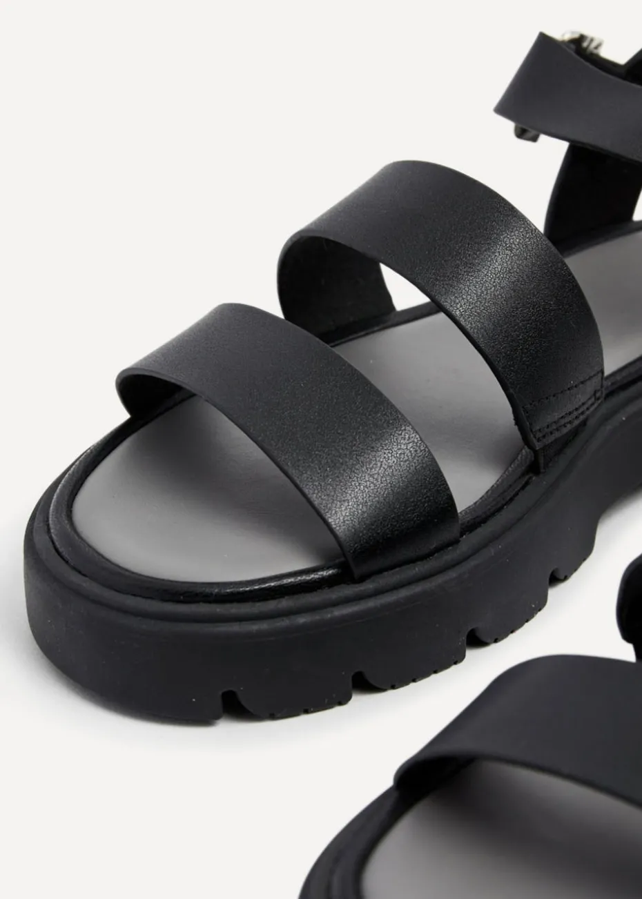 Linzi Ramona Black Faux Leather Gladiator Style Two Strap Sandal