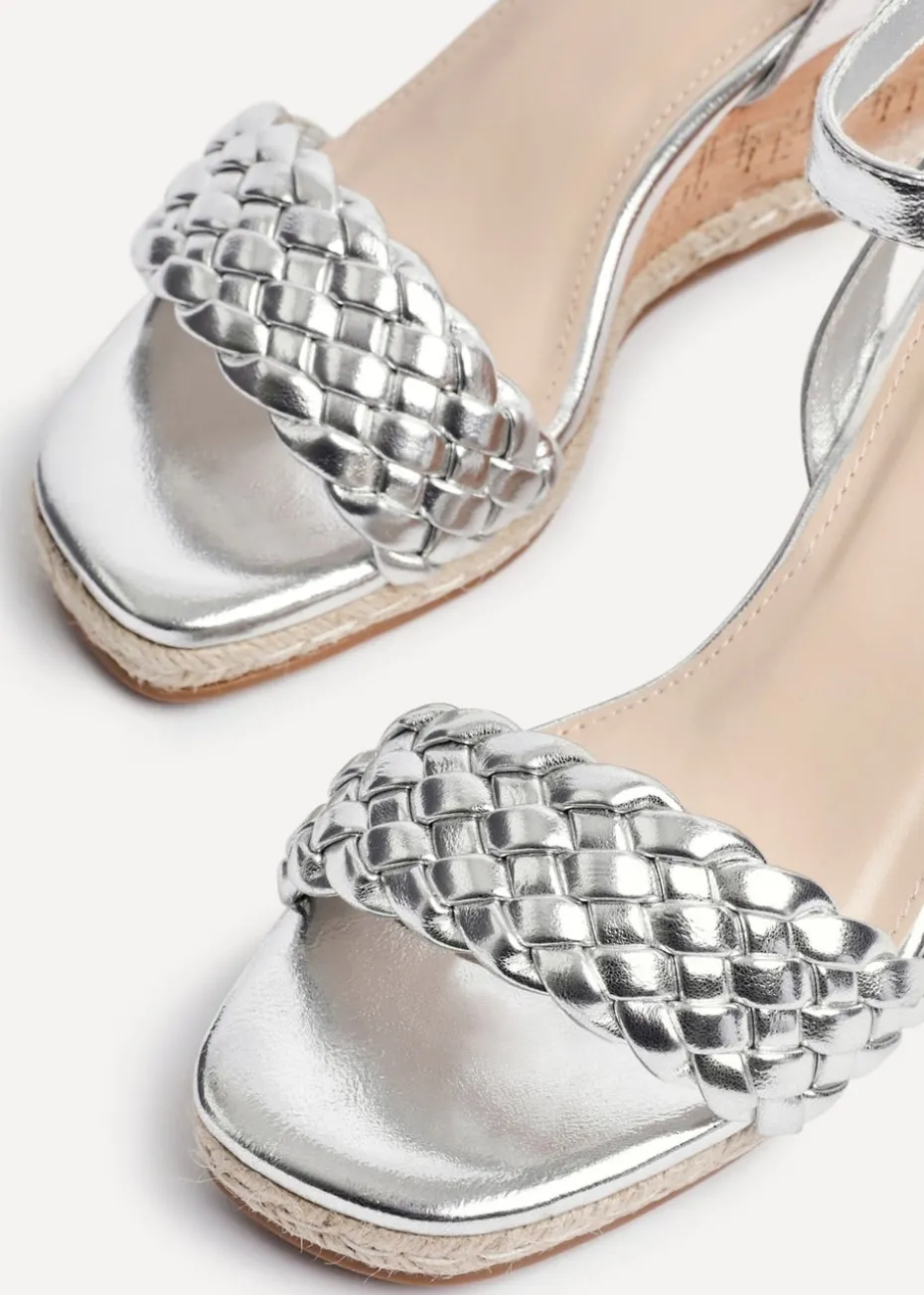 Linzi Regan Silver Faux Leather Plaited Wedge