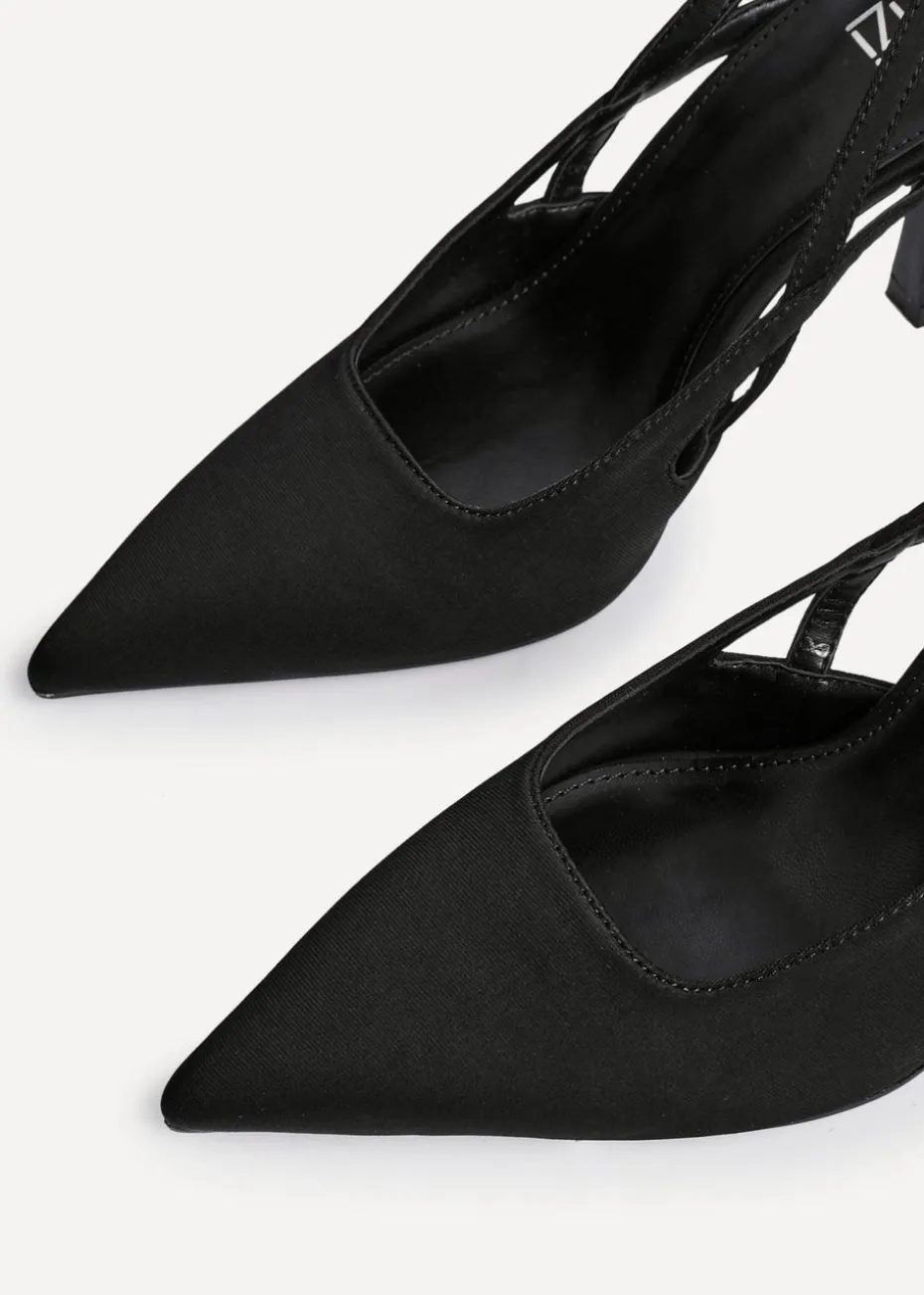 Linzi Rhea Black Scuba Sling Back Court Heels