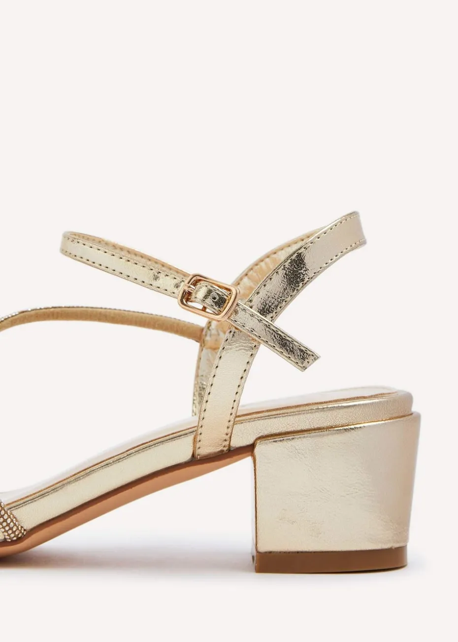 Linzi Riri Gold Faux Leather Diamante Strappy Block Heeled Sandal