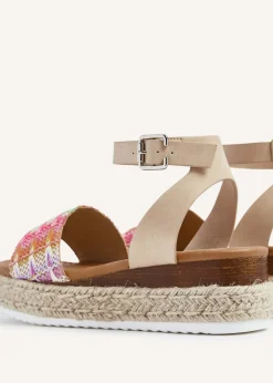 Linzi Sahara Wide Fit Multi Coloured Raffia Flatform Sandal