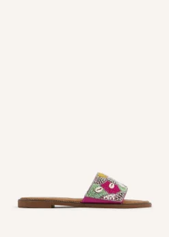 Linzi Seanna Fuchsia and Yellow Embellished Shell Slider