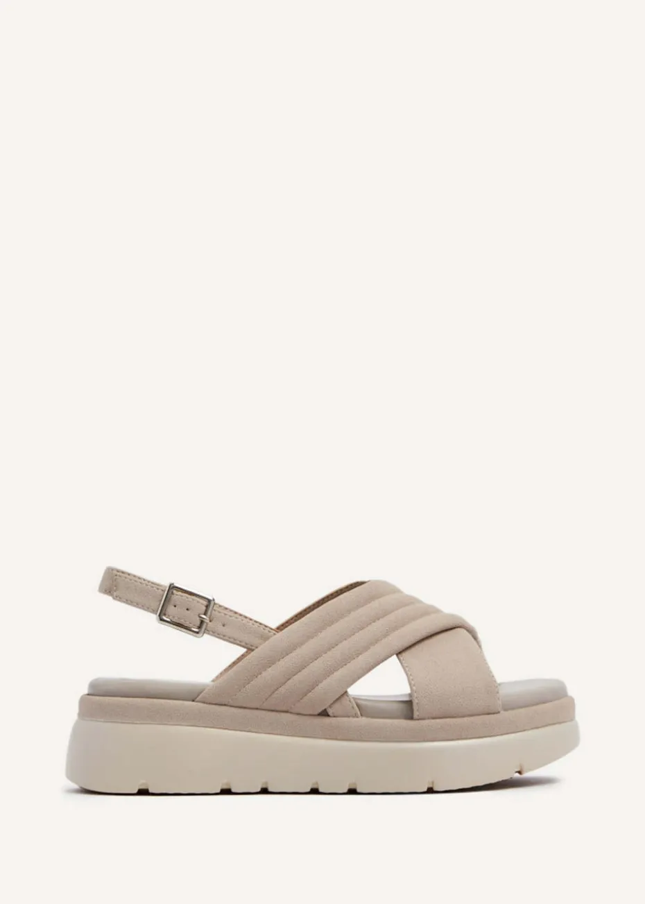 Linzi Shae Stone Faux Nubuck Padded Crossover Flatform Sandals