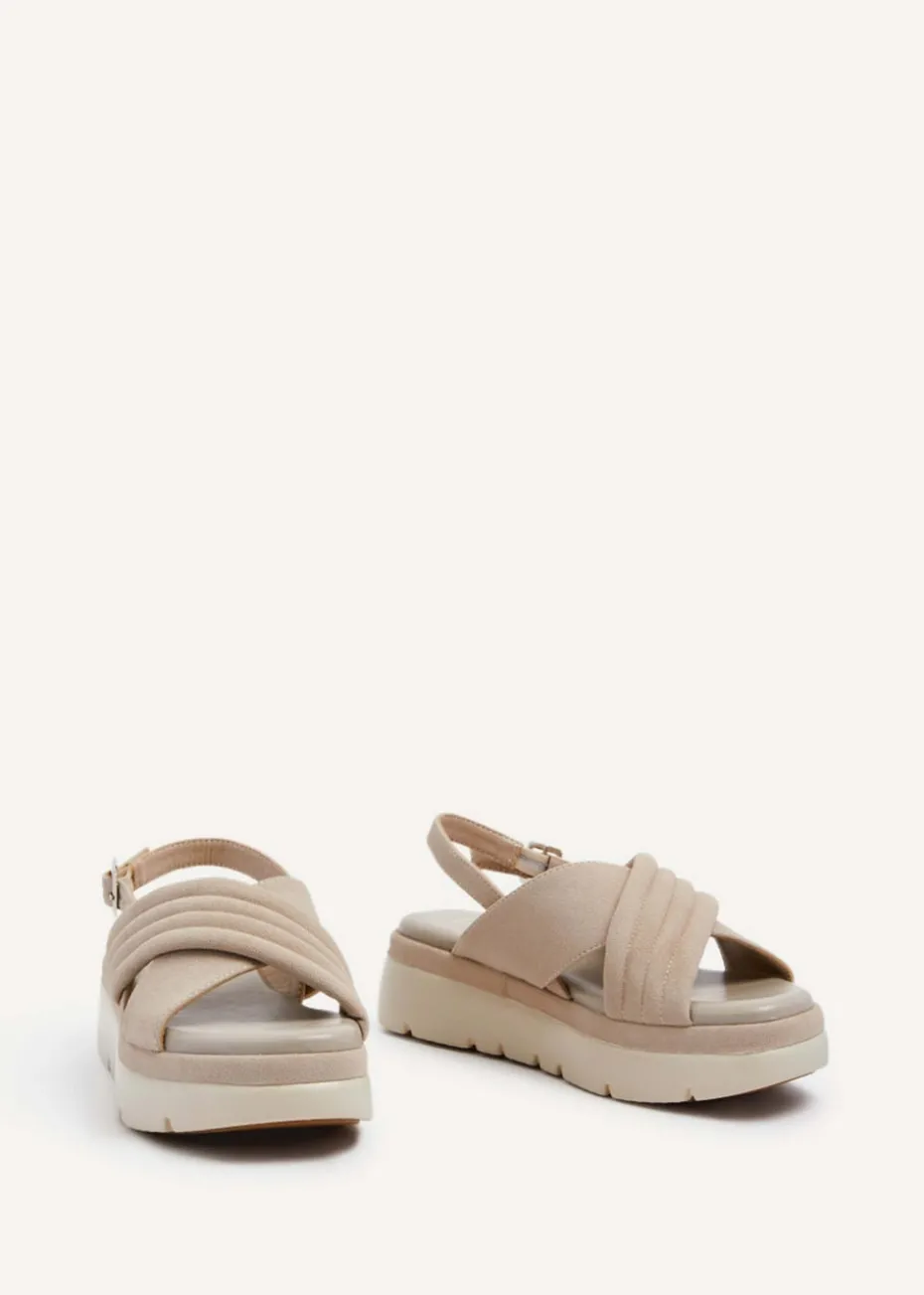 Linzi Shae Stone Faux Nubuck Padded Crossover Flatform Sandals
