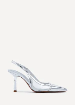 Linzi Shyla Silver Metallic & Perspex Sling Back Court Heel