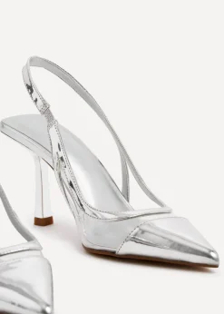 Linzi Shyla Silver Metallic & Perspex Sling Back Court Heel
