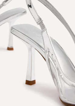 Linzi Shyla Silver Metallic & Perspex Sling Back Court Heel