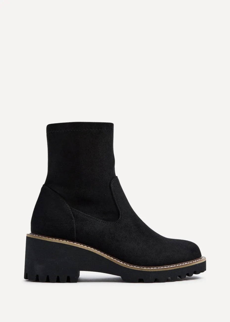 Linzi Trish Black Faux Suede Wedged Heel Ankle Boot