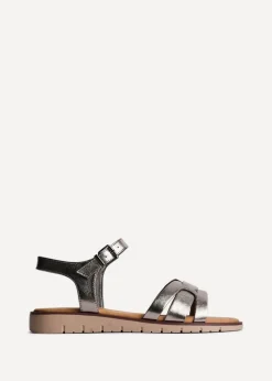 Linzi Twirl Wide Fit Pewter Faux Leather Two Part Sandal