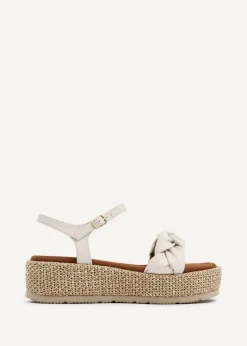 Linzi Twist Brown Faux Nubuck Plaited Front Strap Flatform Sandal