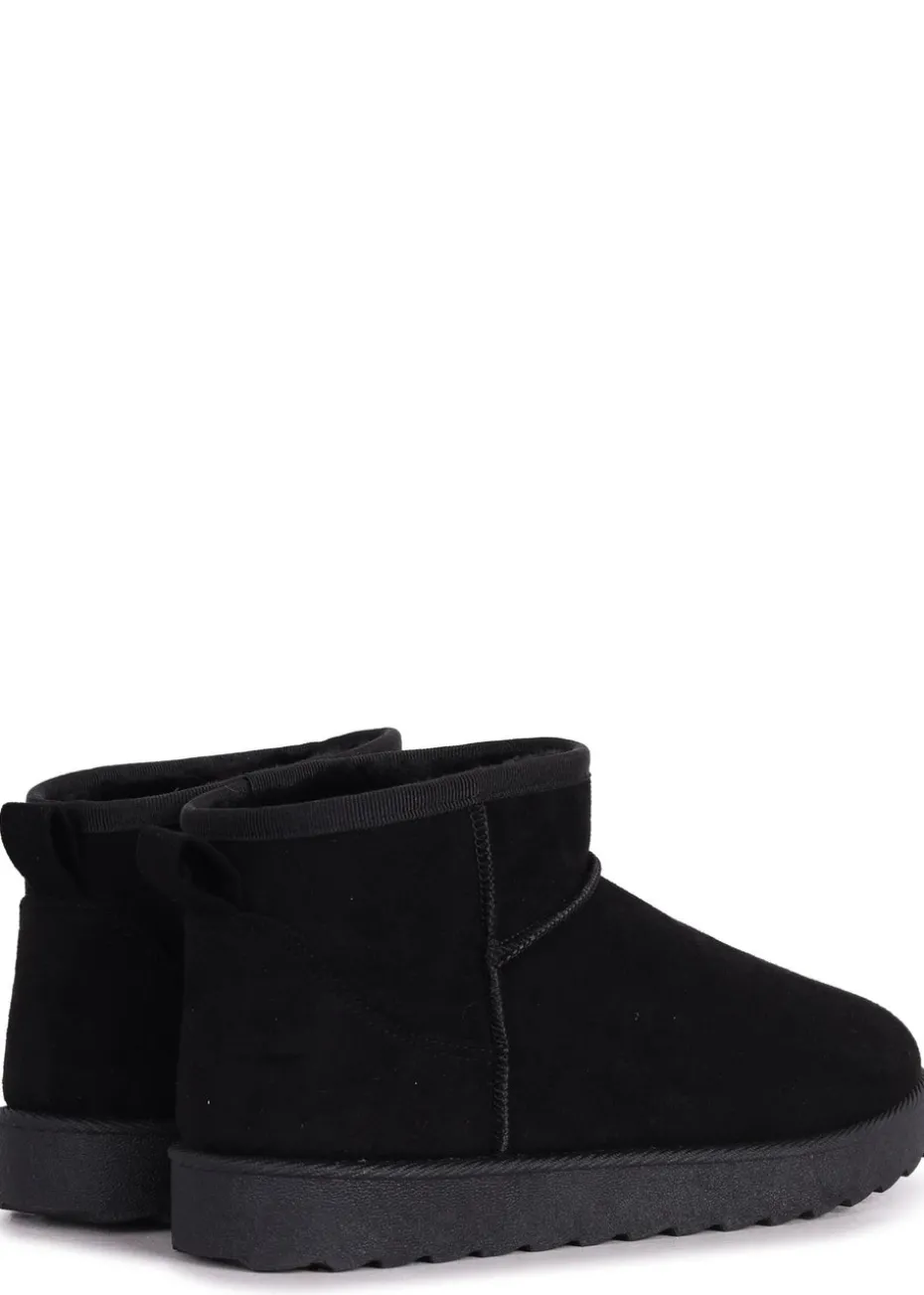 Linzi Ultra Mini Addy Black Faux Suede Faux Fur Lined