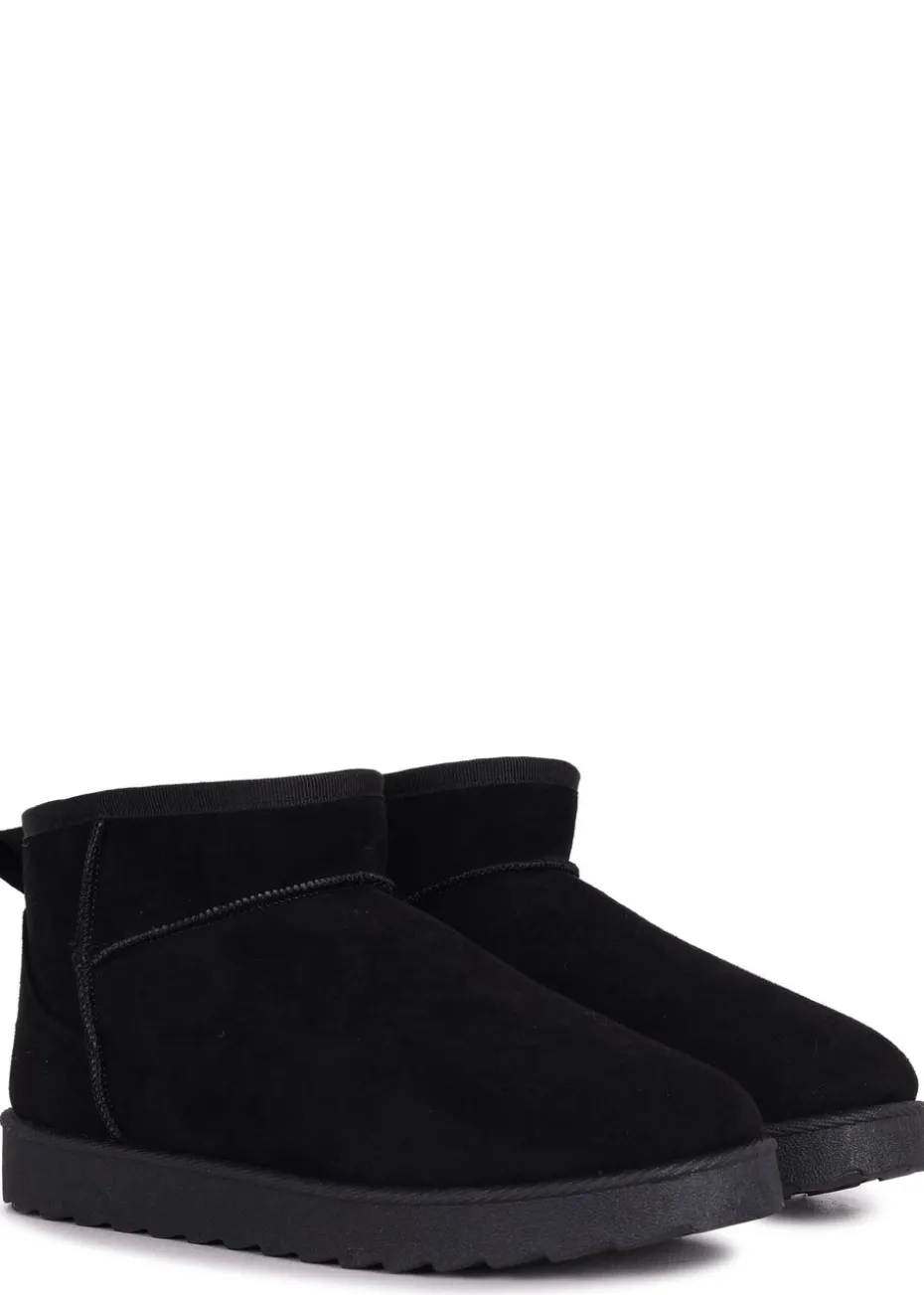 Linzi Ultra Mini Addy Black Faux Suede Faux Fur Lined