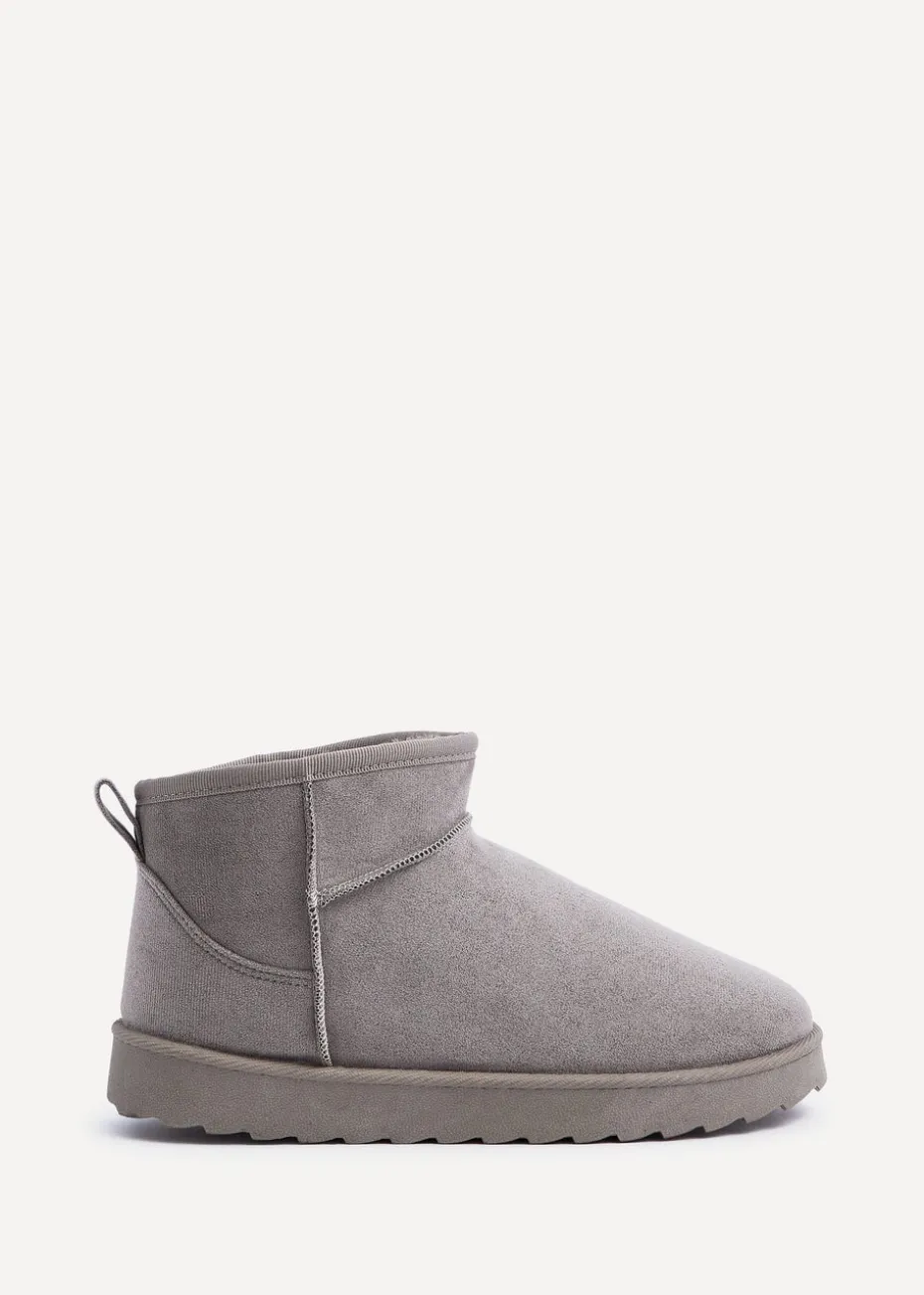 Linzi Ultra Mini Addy Grey Faux Suede Faux Fur Lined