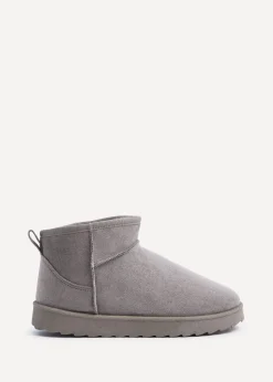 Linzi Ultra Mini Addy Grey Faux Suede Faux Fur Lined