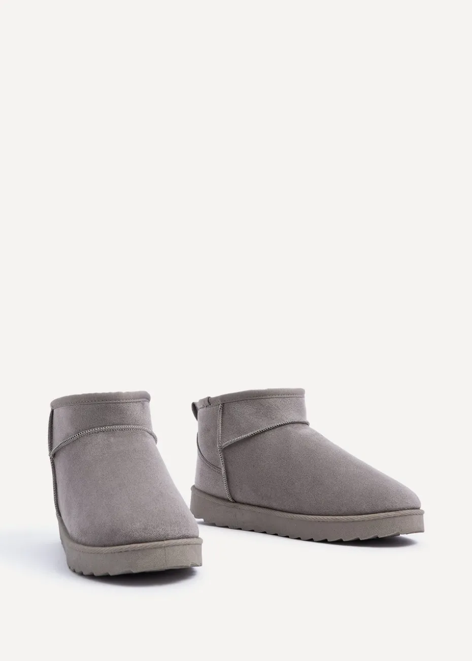 Linzi Ultra Mini Addy Grey Faux Suede Faux Fur Lined