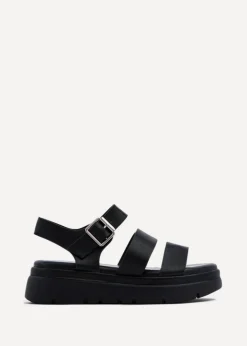 Linzi Venus Black Faux Leather Double Strap Flatform Sandal