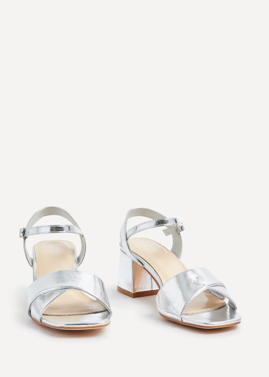 Linzi Vivian Wide Fit Silver Faux Leather Block Heeled Sandals