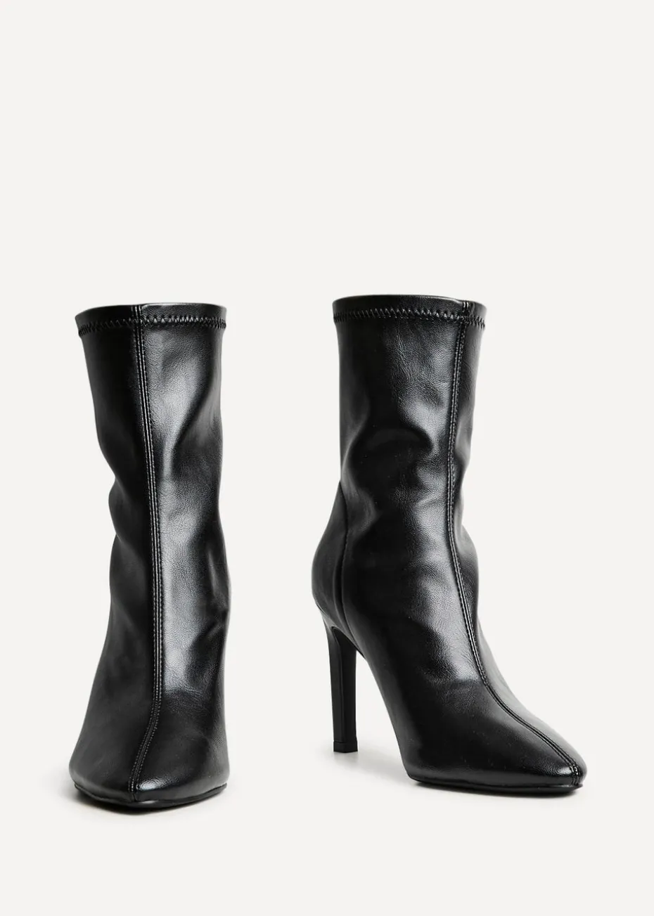 Linzi West Black Faux Leather Pointed Stretch Heeled Ankle Boot
