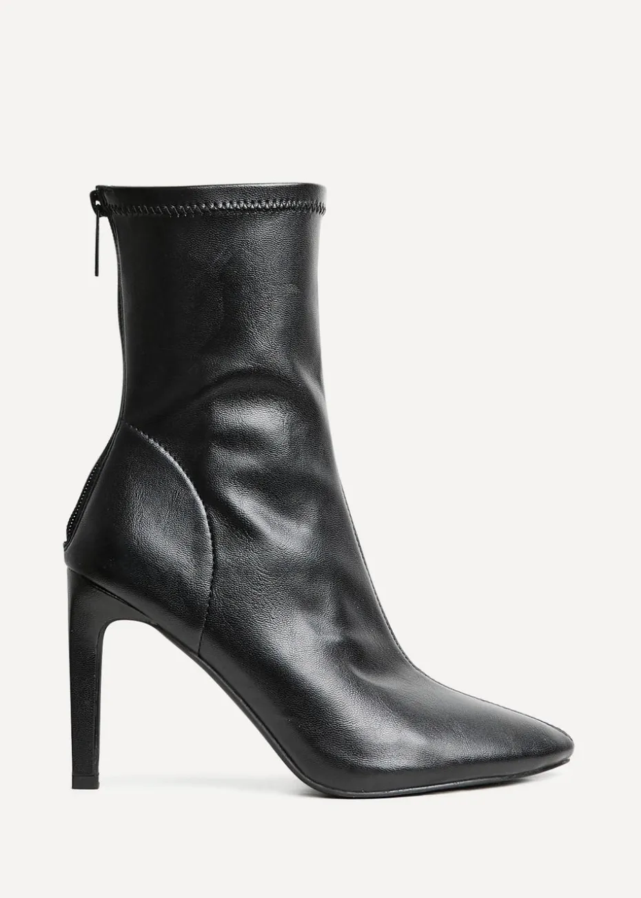 Linzi West Black Faux Leather Pointed Stretch Heeled Ankle Boot