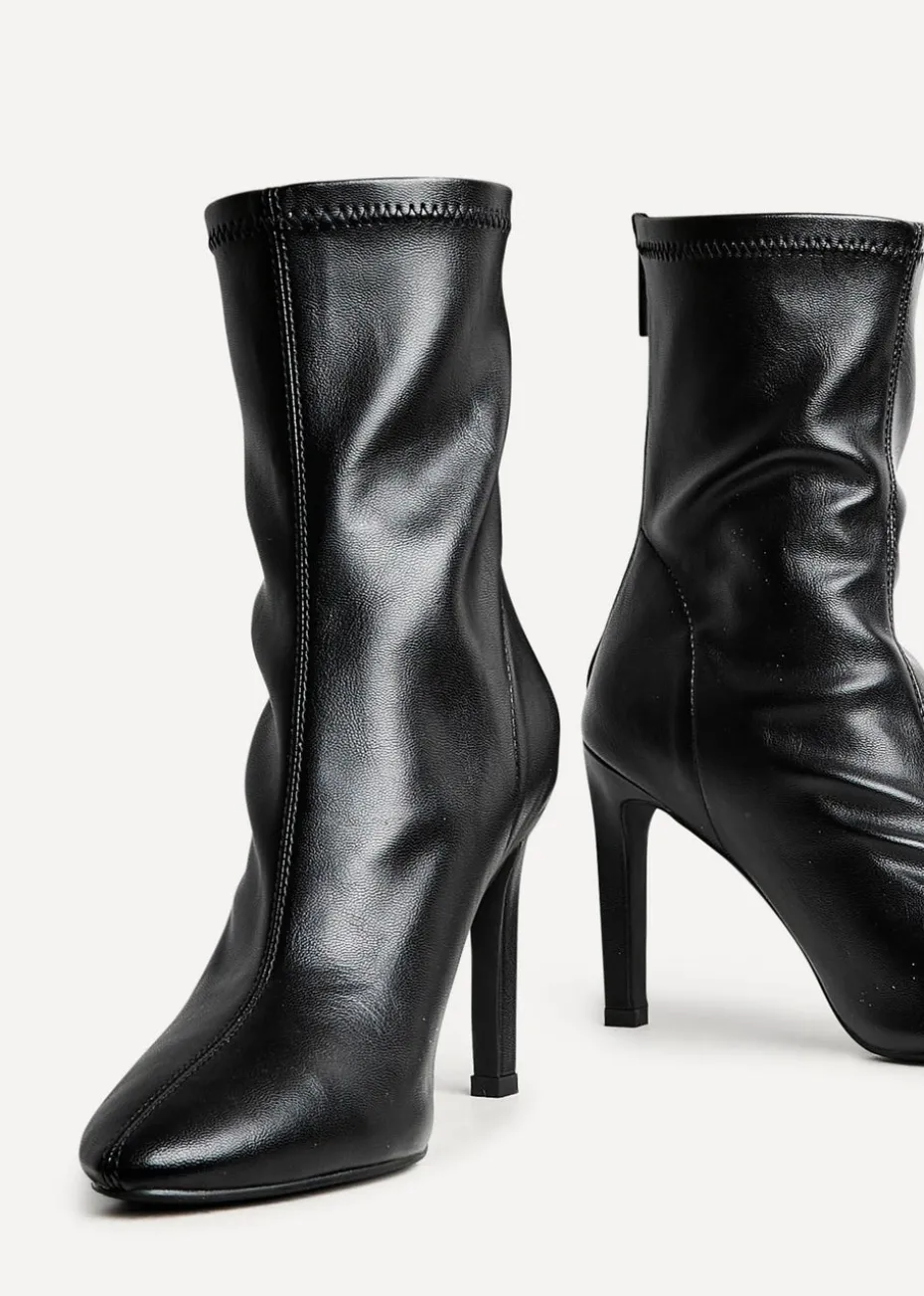 Linzi West Black Faux Leather Pointed Stretch Heeled Ankle Boot
