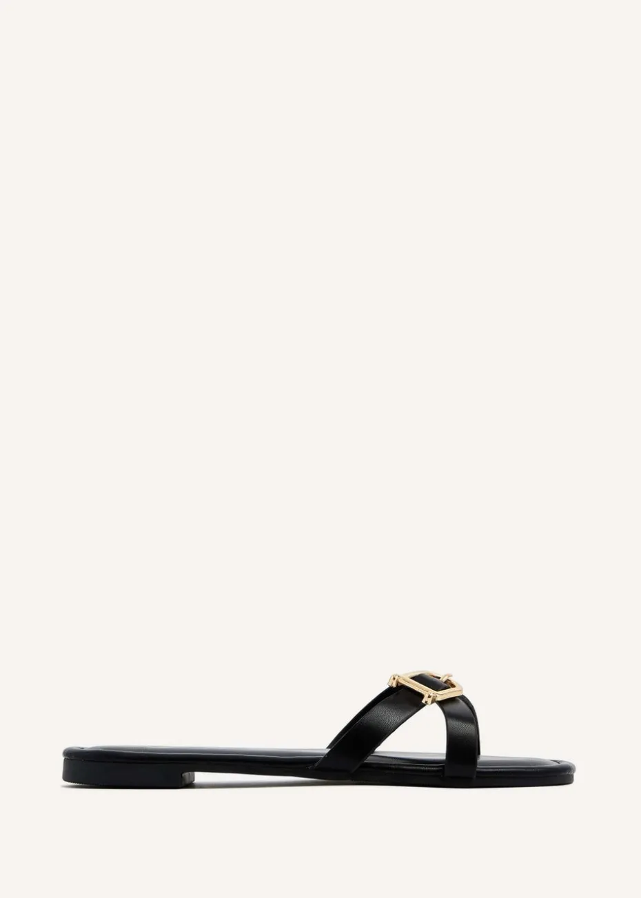 Linzi Yasmin Black Faux Leather Crossover Slider Sandal