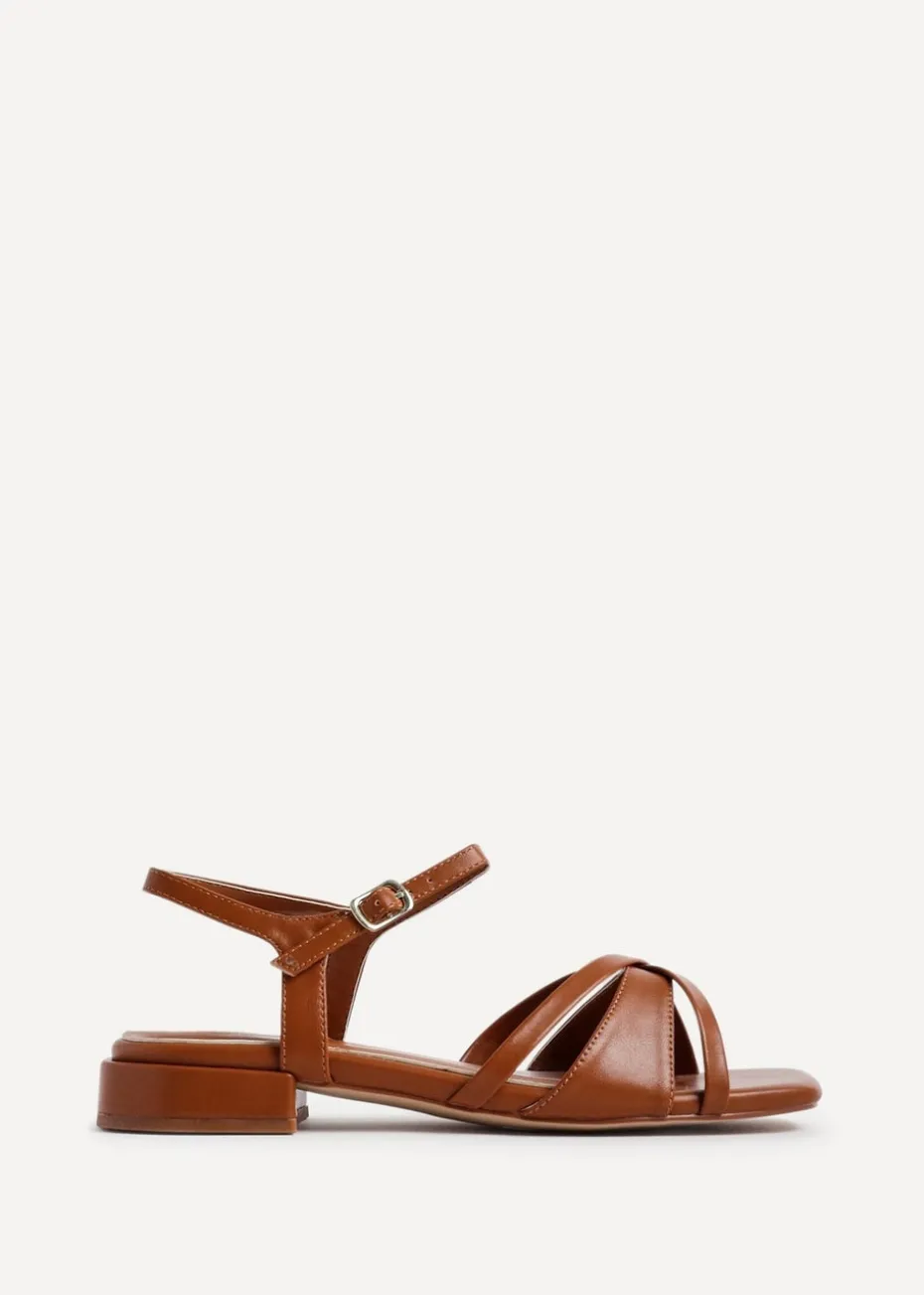 Linzi Zenna Tan Faux Leather Strappy Low Block Heeled Sandal