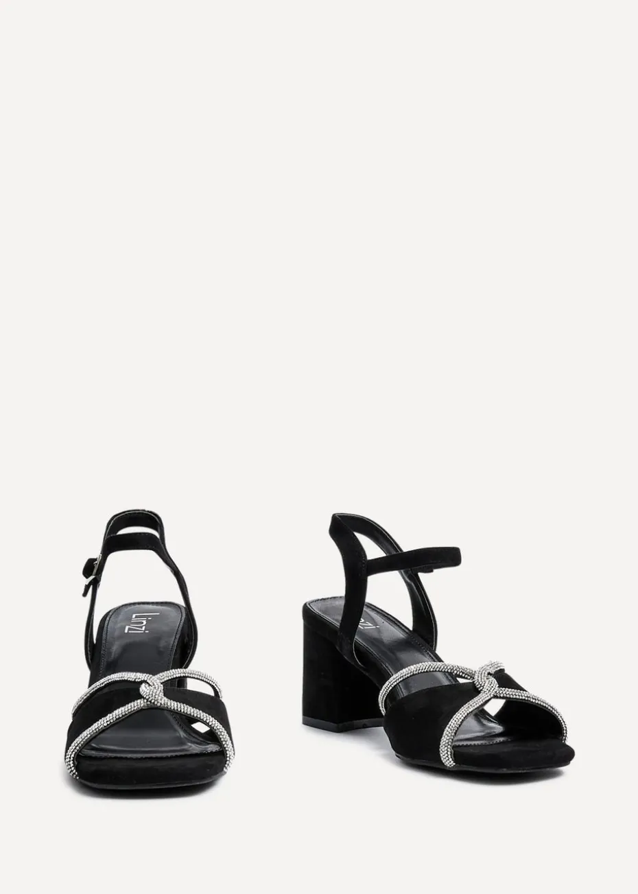 Linzi Zoey Black Faux Suede Diamante Block Heel